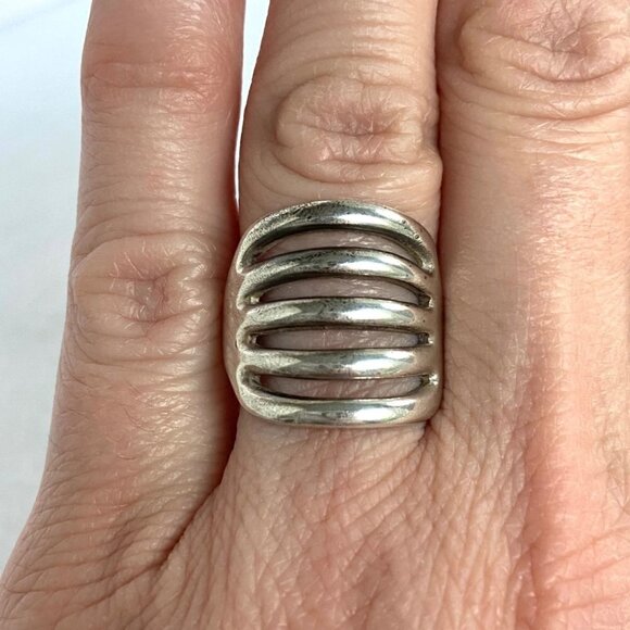 Vintage Sterling Silver 925 Signed Bell Trading 5 Row Wide Band Ring Size 6 - Picture 12 of 16